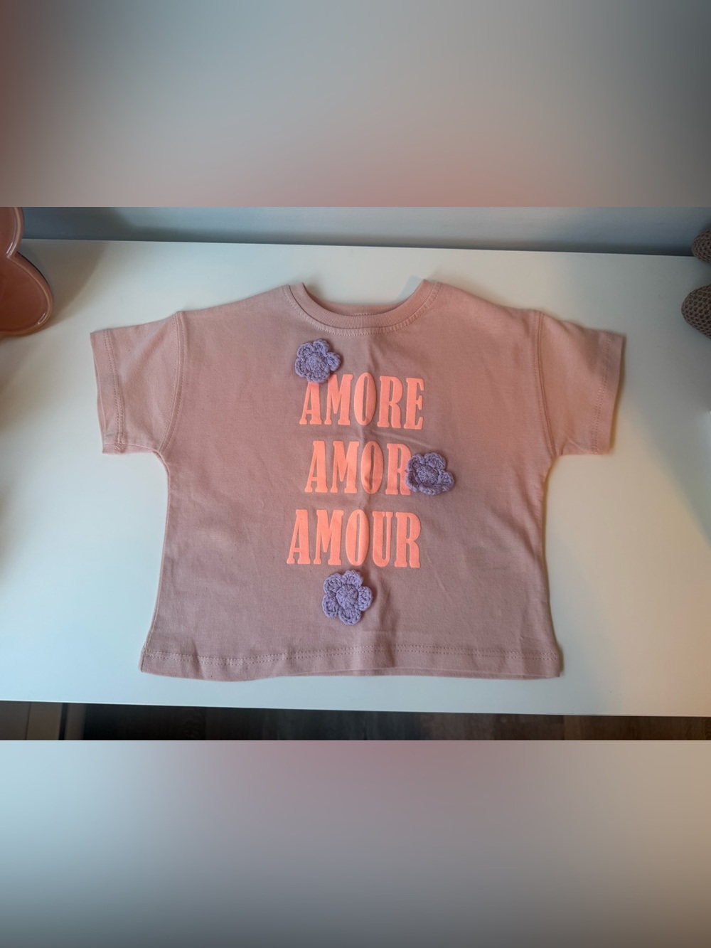 🌸 NWOT ZARA • Pink Short Sleeve Tee with Coral Lettering • 1Y and 1/2